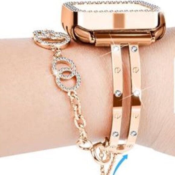 NEW Rose Gold Rhinestone Apple Watch Band + Bling Case main image 4